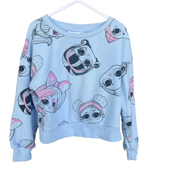 LOL Surprise Sweater Girls 6/6X Blue Crewneck Sweatshirt All Over Print Dolls - Picture 1 of 10